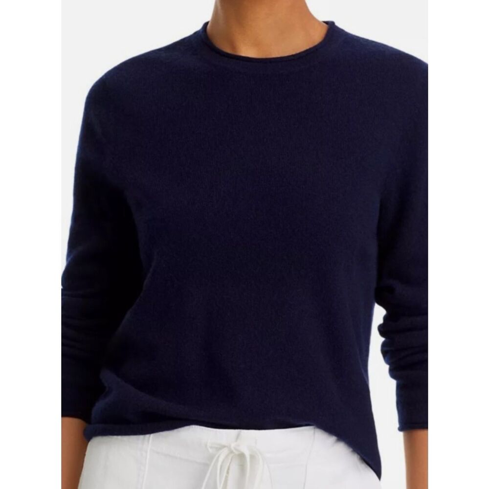 AQUA Cashmere Navy Rolled Edge Sweater 100% Cashmere Size XS EUC!